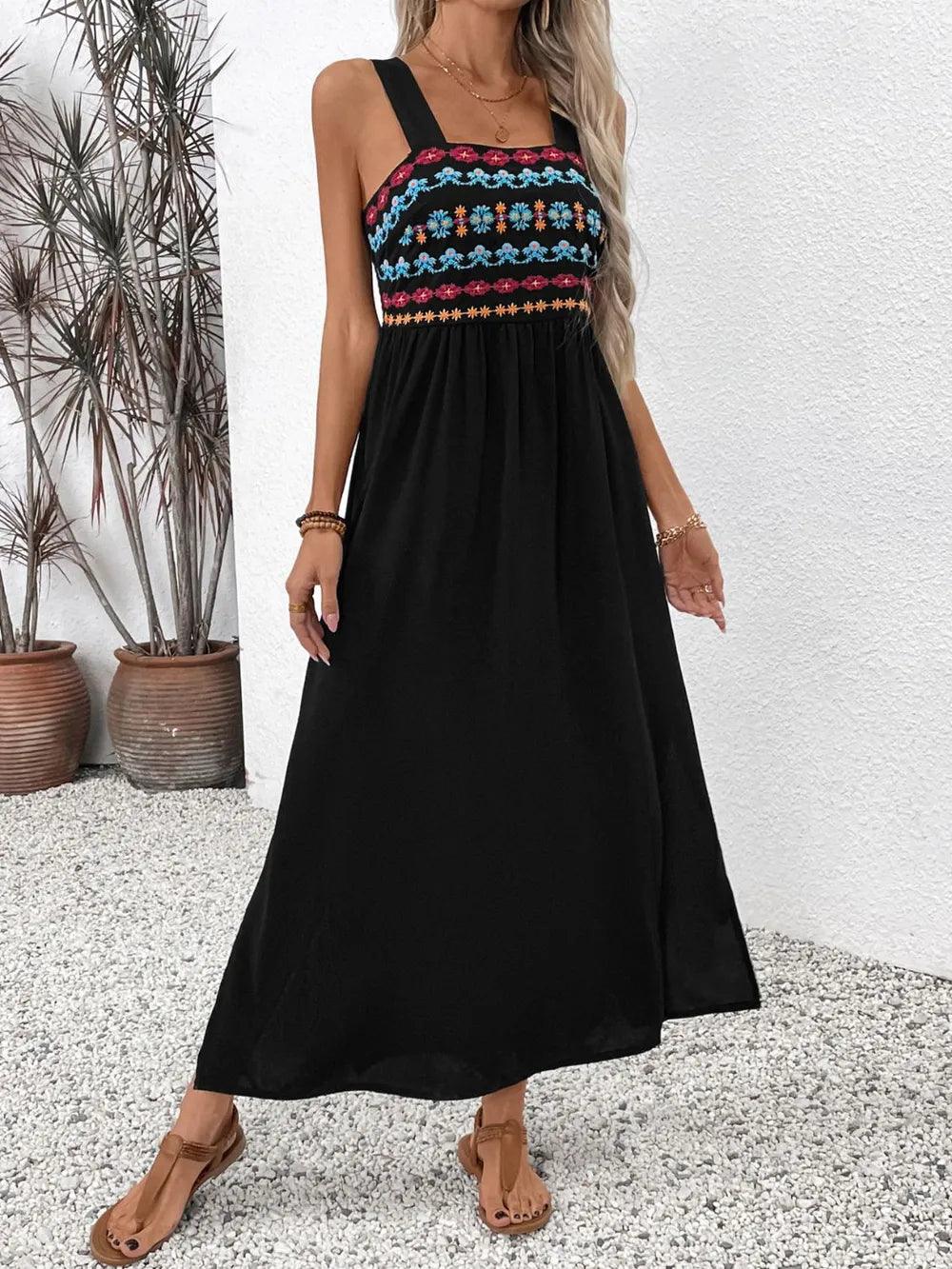 Perfee Embroidered Floral Side Slit Sleeveless Midi Dress - Which Mark