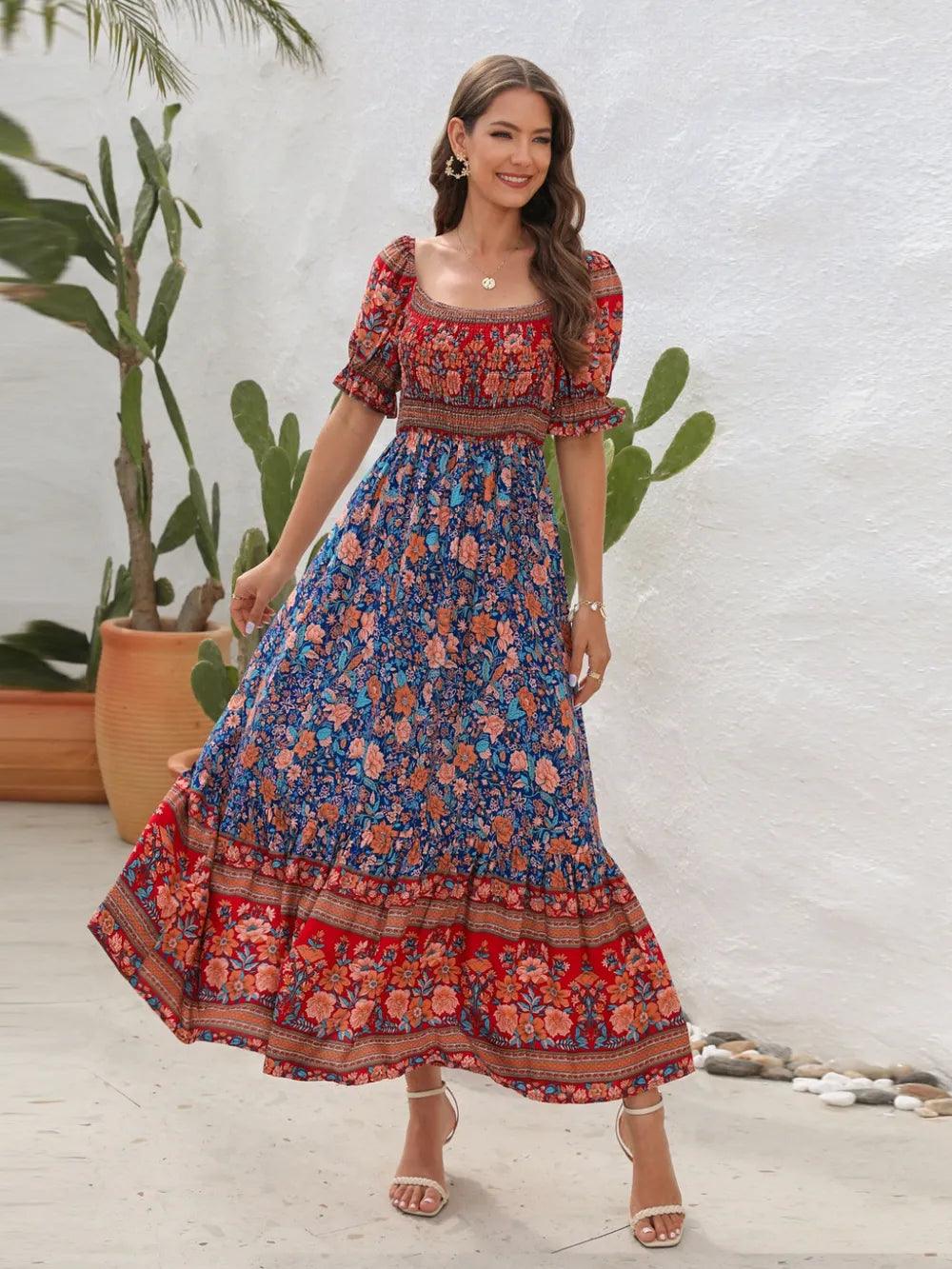 Floral Flounce Sleeve Midi Dress - Which Mark