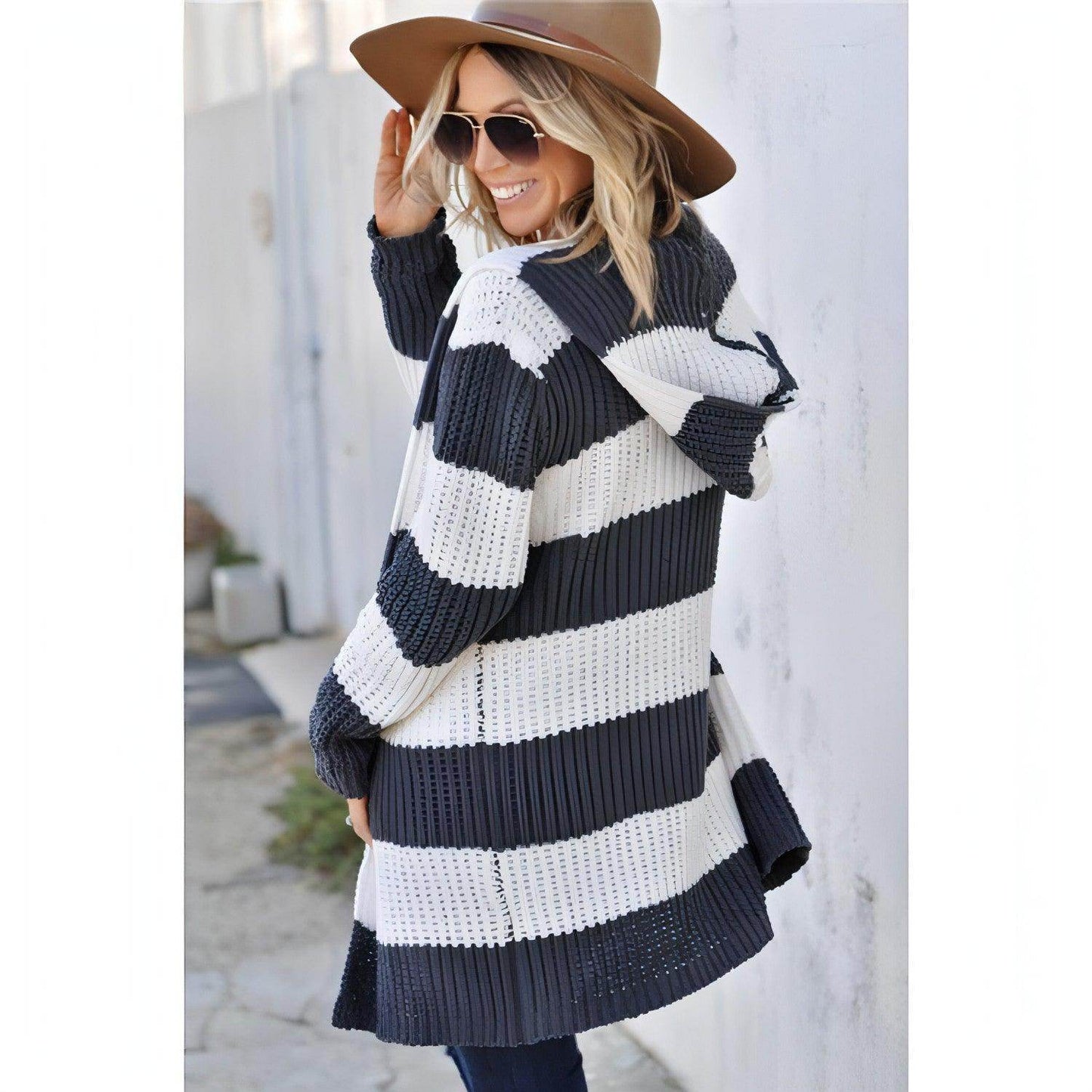 Mid-color Hooded Mid-length Cardigan Jacket Women Sweater - Which Mark