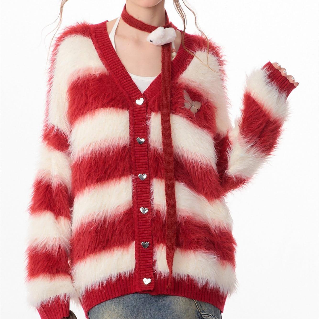 Lady In A Thick Red Sweater With Stripes - Which Mark