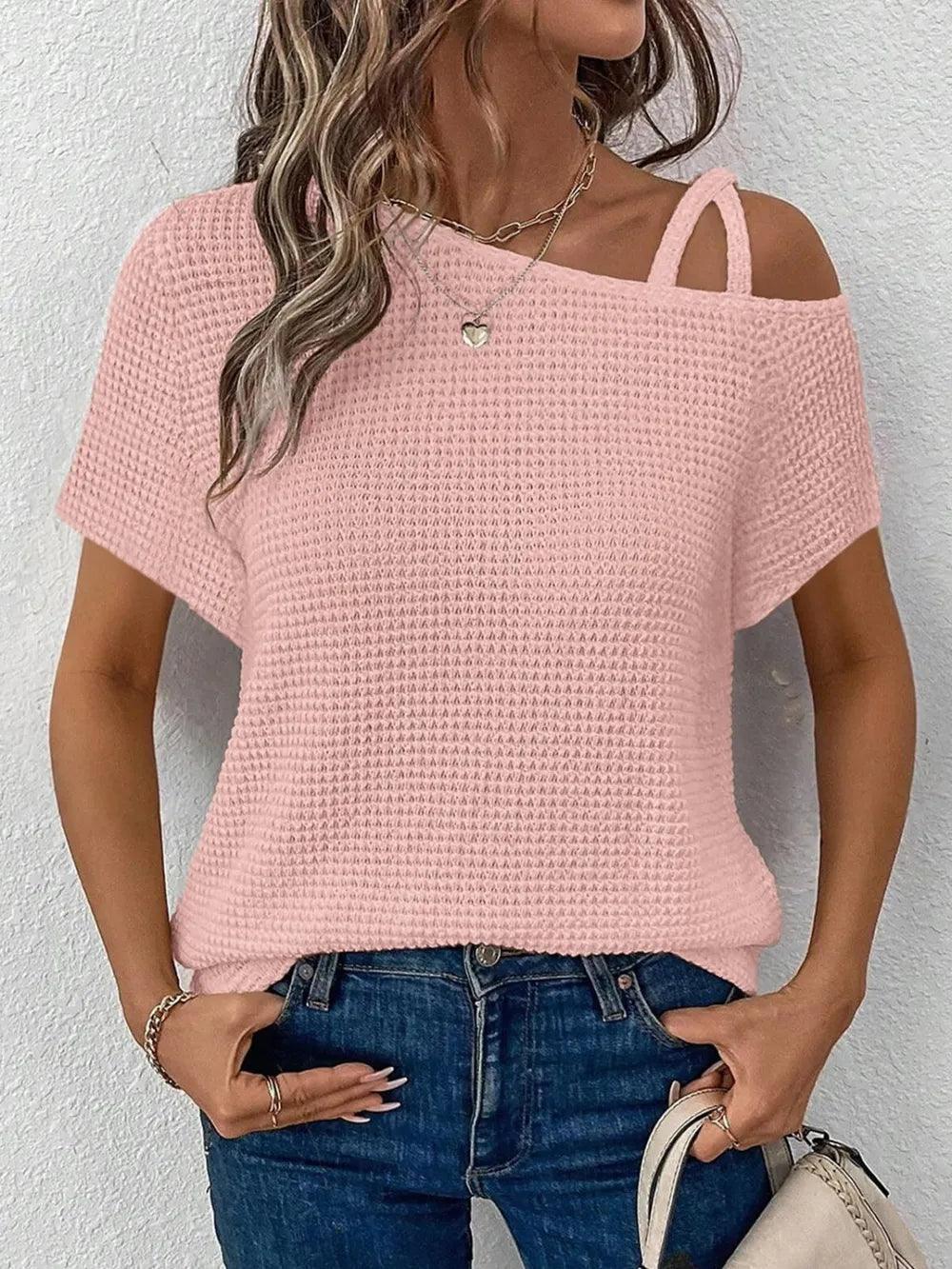 Asymmetrical Neck Short Sleeve T-Shirt - Which Mark