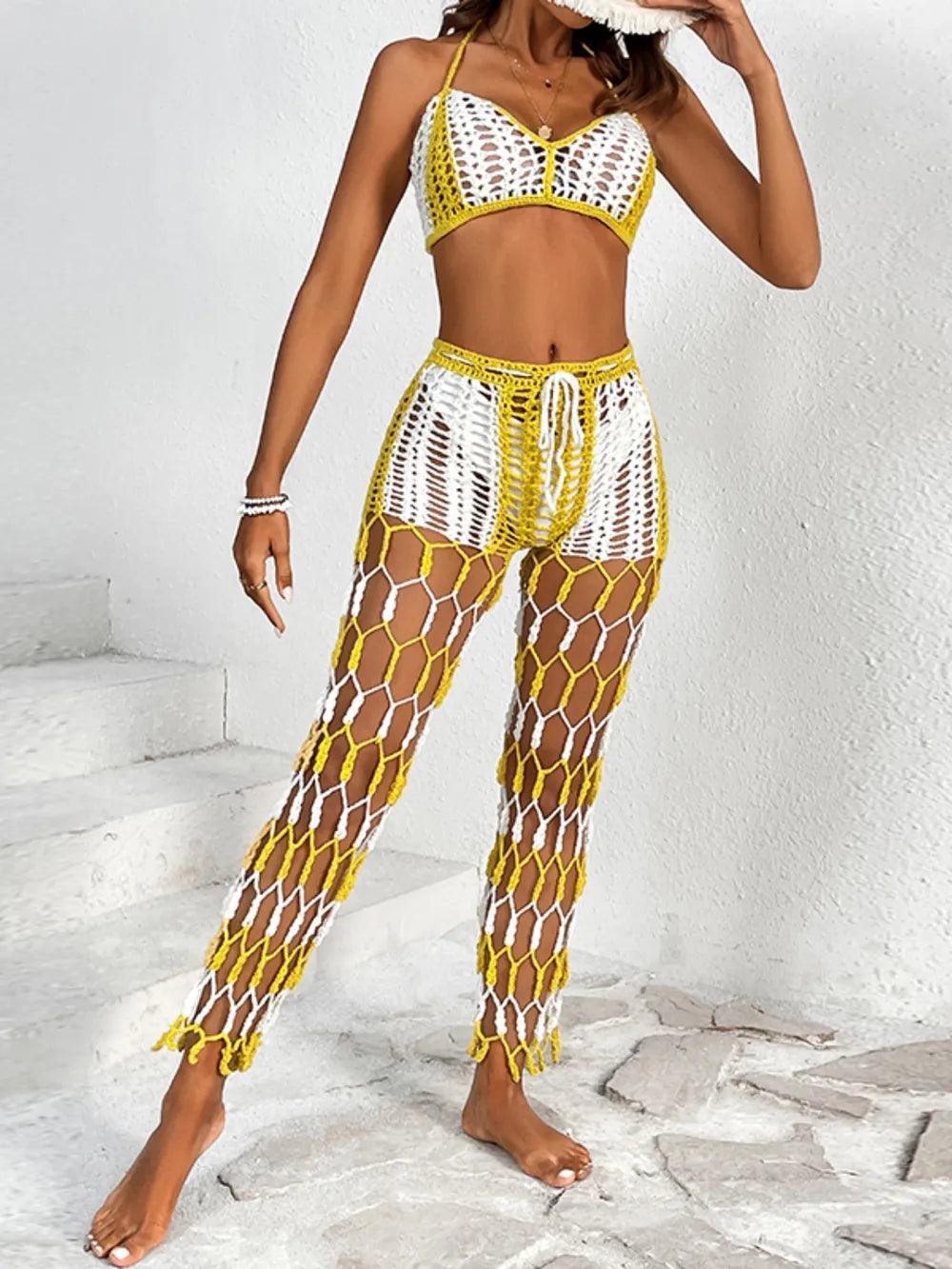 Cutout Halter Neck Top and Pants Two-Piece Swim Set - Which Mark