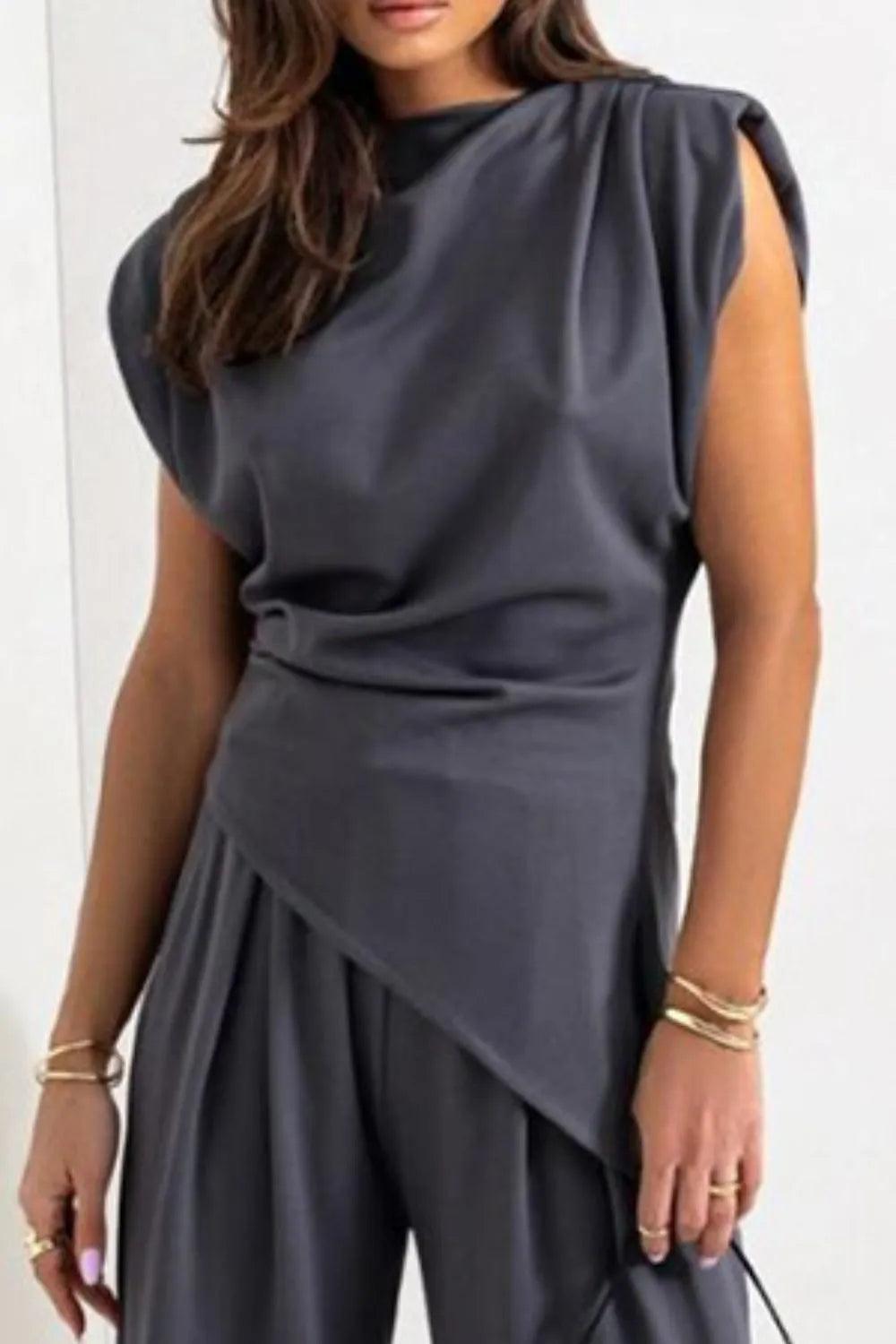 Round Neck Top and Pants Set - Which Mark