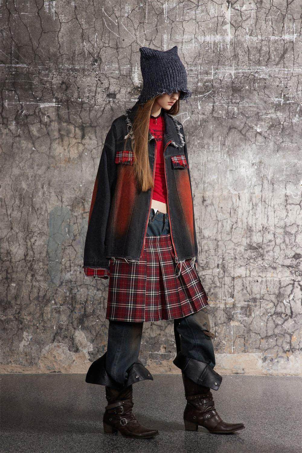 A1. Color Matching Cat Raw-cut Edges Washed And Worn Loose Lapels Coat - Which Mark