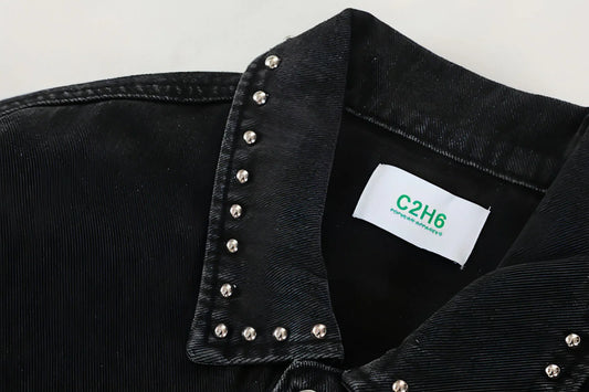 Heavy Beaded Black Denim Jacket For Men And Women - Which Mark