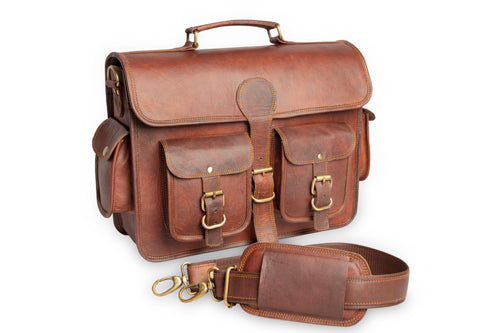 Handmade Leather Laptop Messenger Briefcase Bag For Unisex .