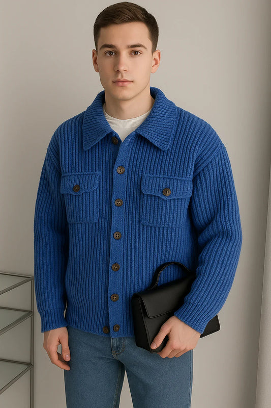 Winter Lapel Sweater Single-breasted Men's Loose Cardigan - Which Mark