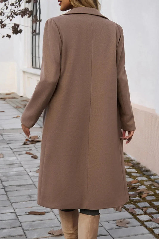 Dark Khaki Single Breasted Lapel Collar Flap Pocketed Overcoat - Which Mark