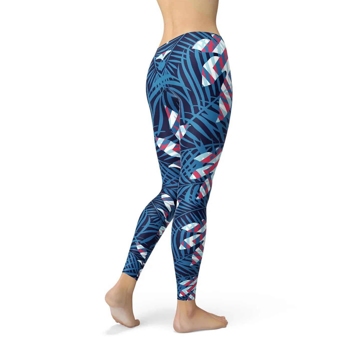 Blue Tropical Leaf Leggings for Women - Which Mark