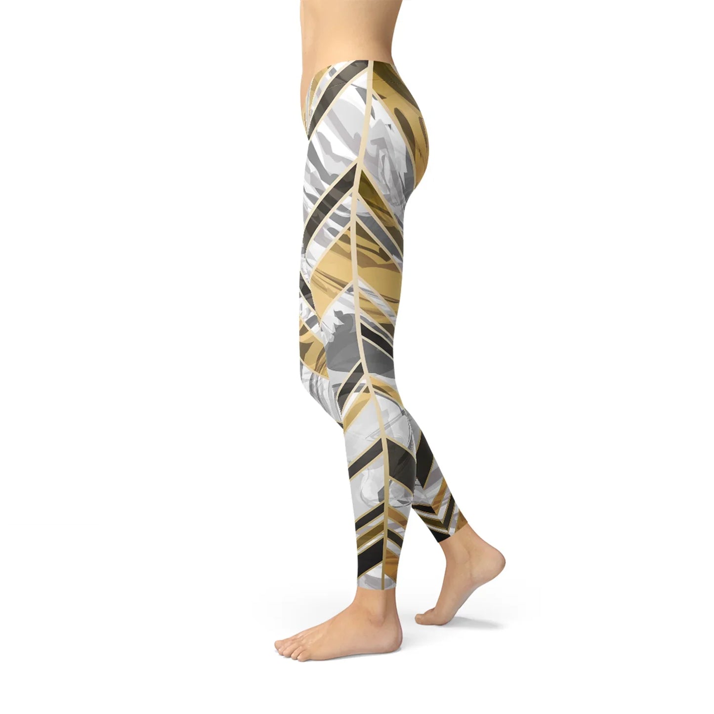 Womens White Marble w/ Black Gold Lines Leggings - Which Mark