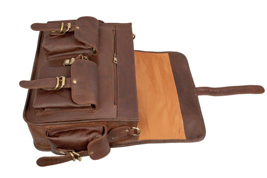 15 Inch Black Leather Laptop Briefcase Messenger Bag For Unisex.