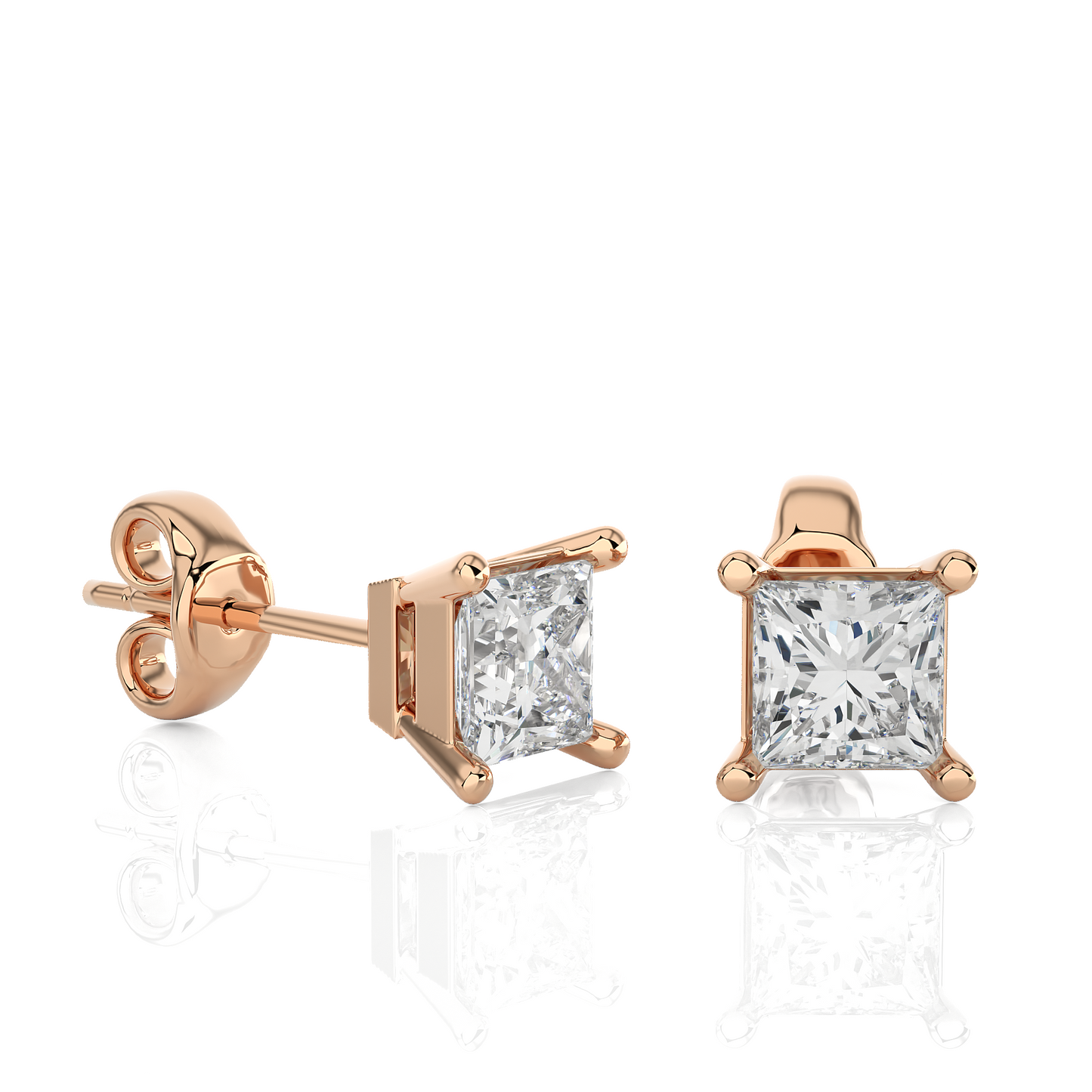 Rose Gold Moissanite Single Solitaire Princess Earring – WE0074 - Which Mark