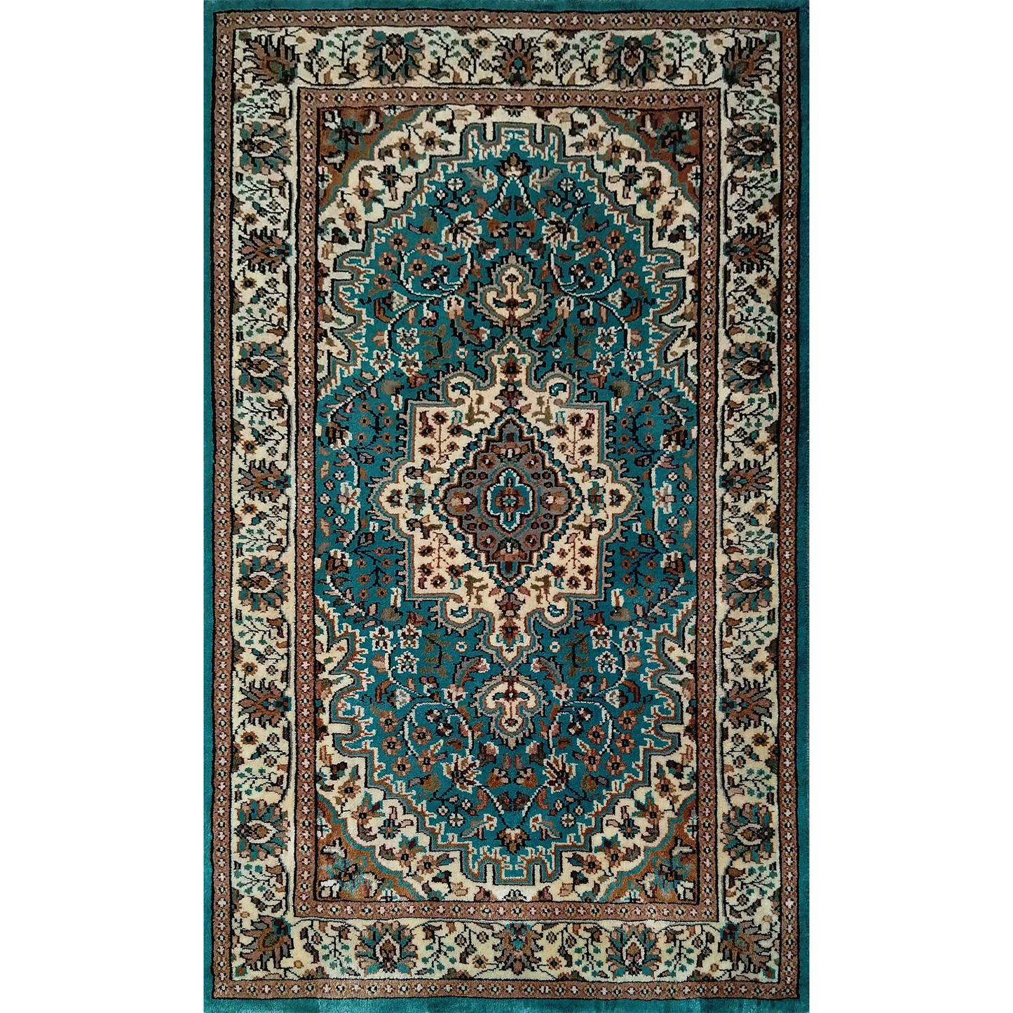 3×5 Feet Turquoise Hand Knotted Wool Carpet Persian - Which Mark