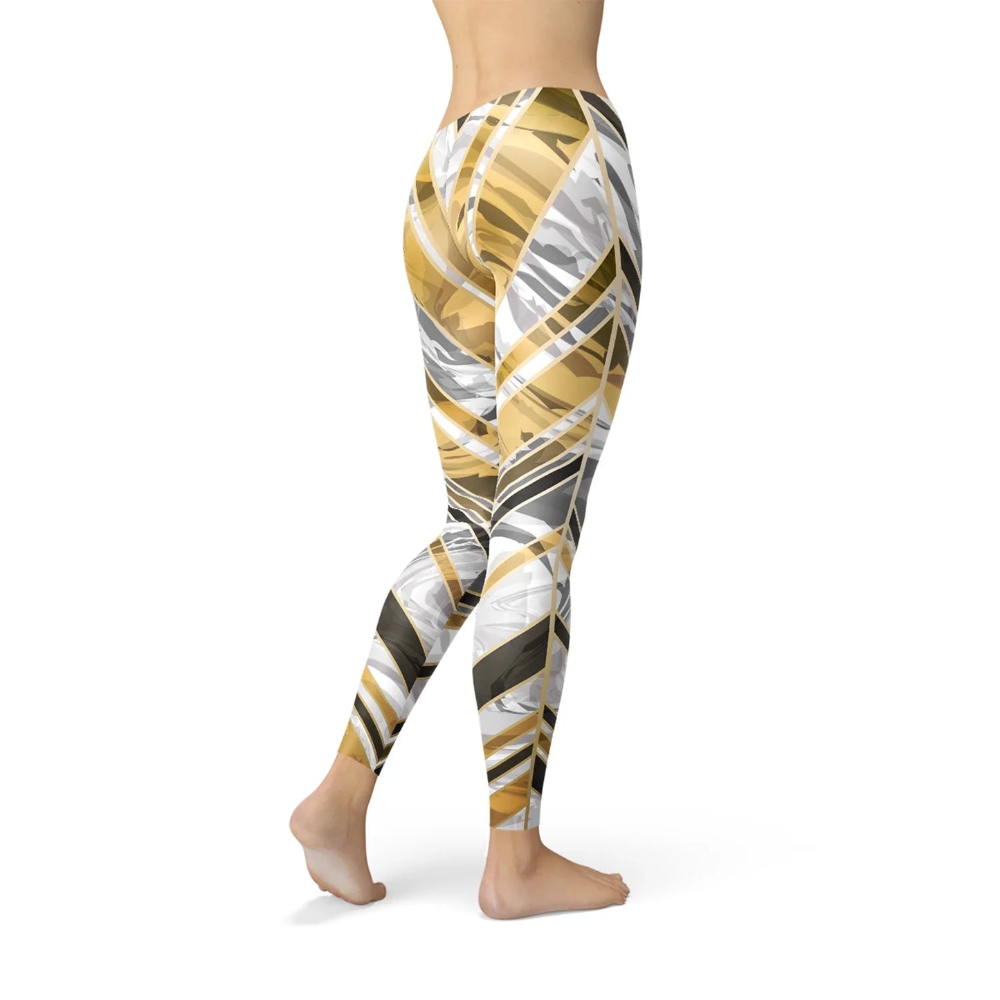 Womens White Marble w/ Black Gold Lines Leggings - Which Mark