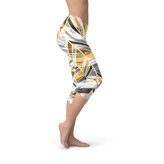 White Marble w/ Black Gold Lines Capri Leggings - Which Mark