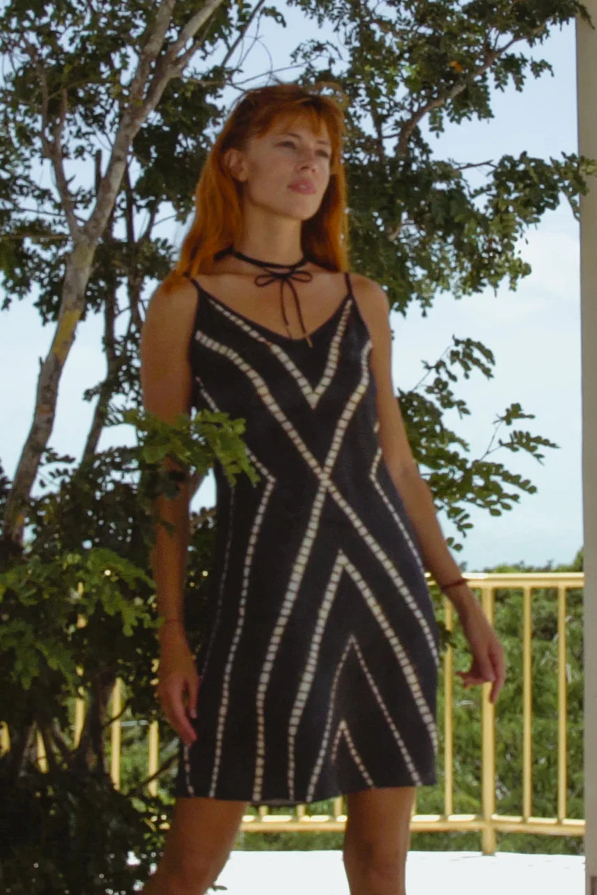 Vela Silk Slip Dress in Striped Shibori - Which Mark
