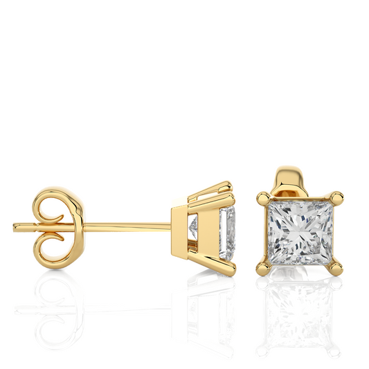 Yellow Gold Moissanite Single Solitaire Princess Earring – WE0074 - Which Mark