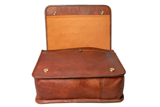 Handmade Brown Leather Crossbody Bag With Full Flap.