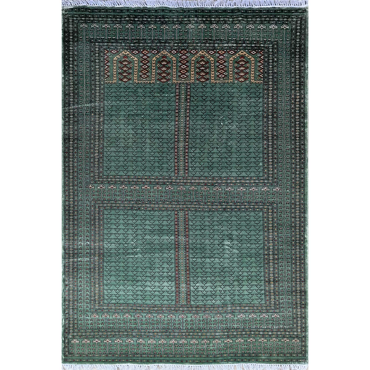 6×9 Feet Green Hand Knotted Silk Carpet Parda - Which Mark
