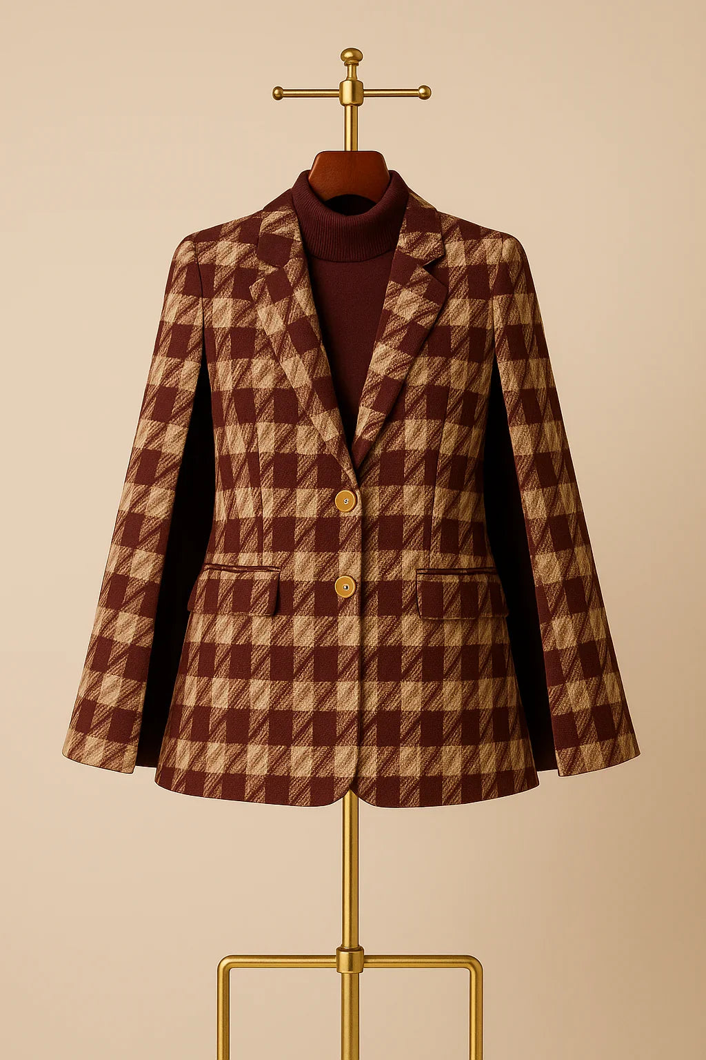 Houndstooth Woolen Cape Coat & Shorts – Elegant & Fashionable Set - Which Mark
