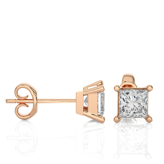 Rose Gold Moissanite Single Solitaire Princess Earring – WE0074 - Which Mark