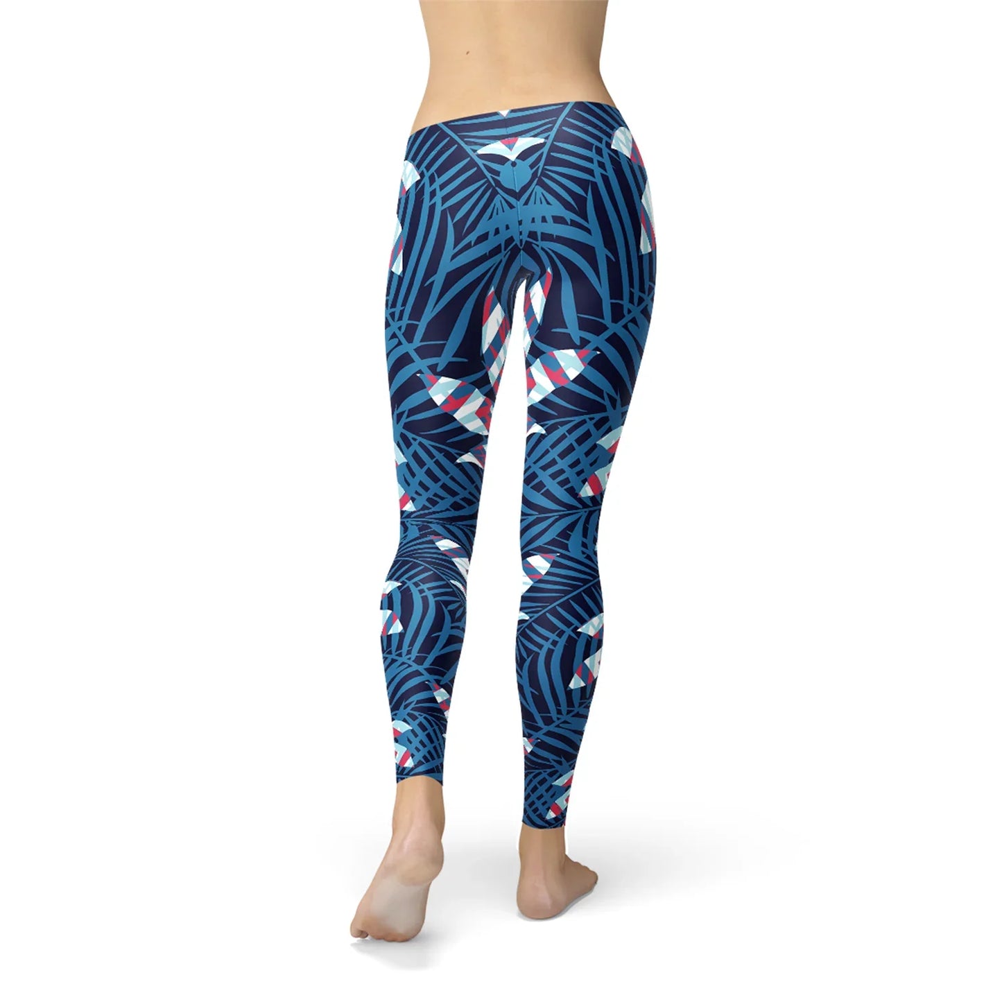 Blue Tropical Leaf Leggings for Women - Which Mark