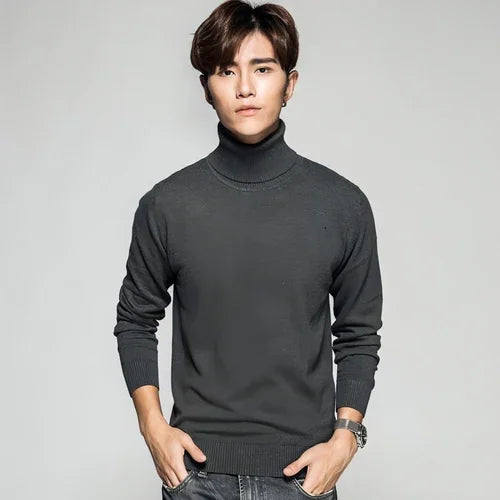 Solid Color Long Sleeve Turtleneck Pullover Men's Base Sweater - Which Mark