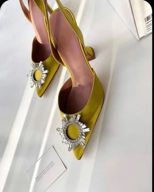 Glittering Rhinestone Satin Wine Glass Heel Shoes Baotou Slippers - Which Mark