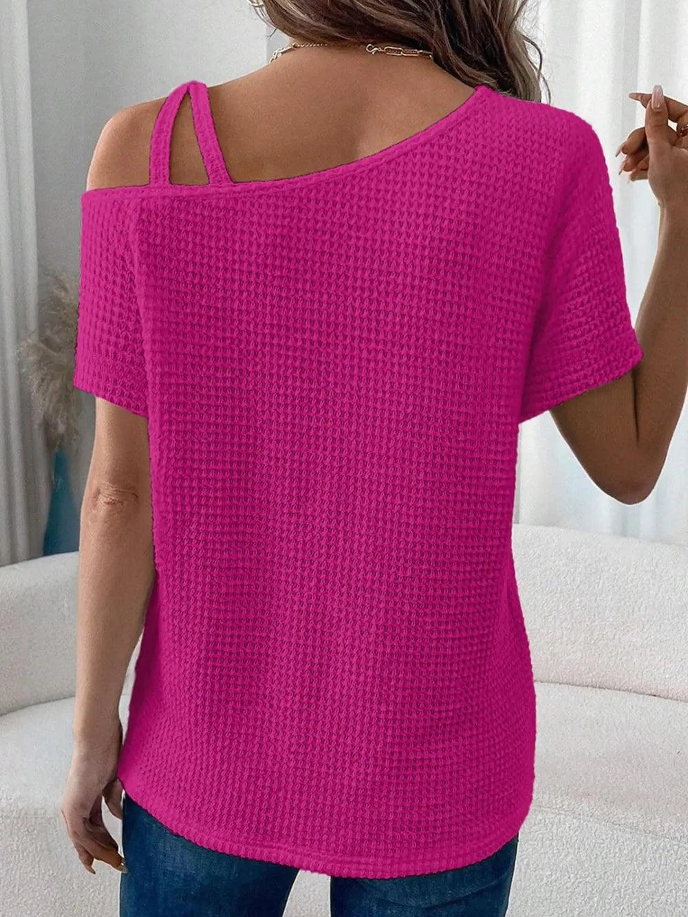 Asymmetrical Neck Short Sleeve T-Shirt - Which Mark