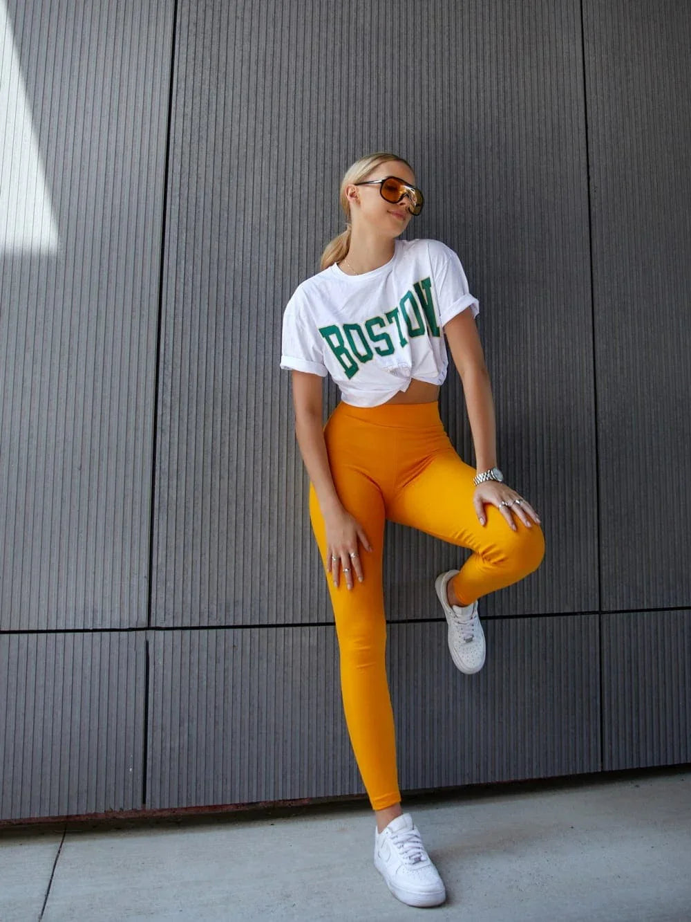 Ribbed women's leggings made of mustard cotton TS10 - Which Mark