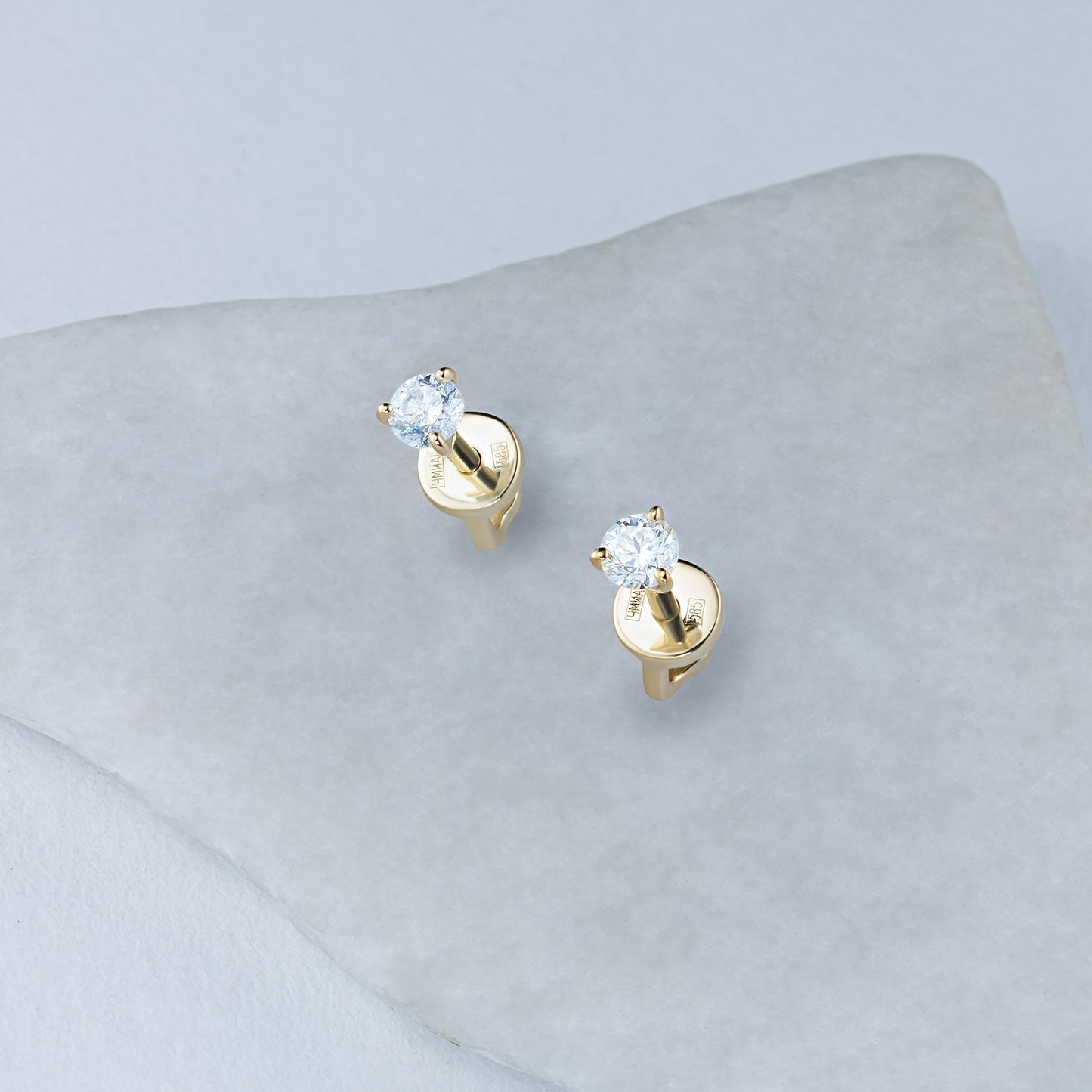 14K Yellow Gold Earring Studs with 2 Round-Cut Lab-Created Diamonds - Which Mark