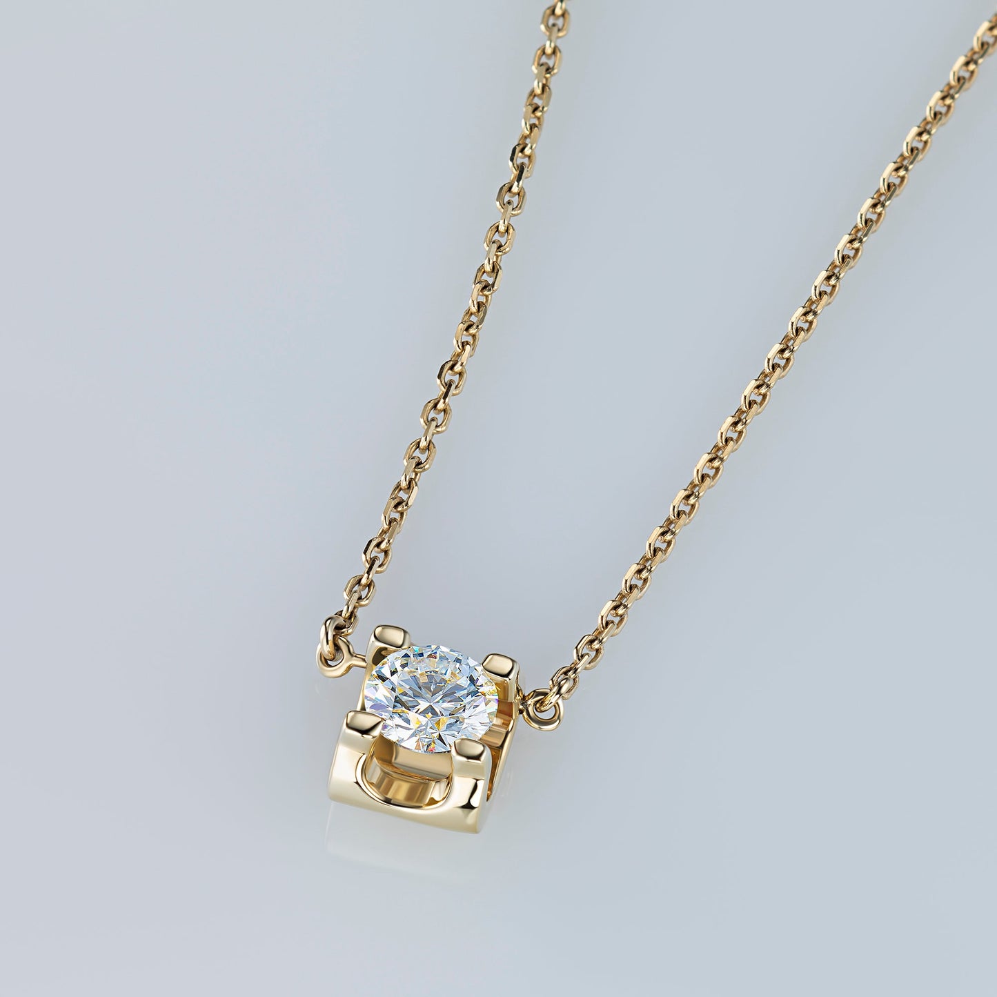 14K Yellow Gold Necklace with 1 Round-Cut Lab-Created Diamond 0.34 - Which Mark