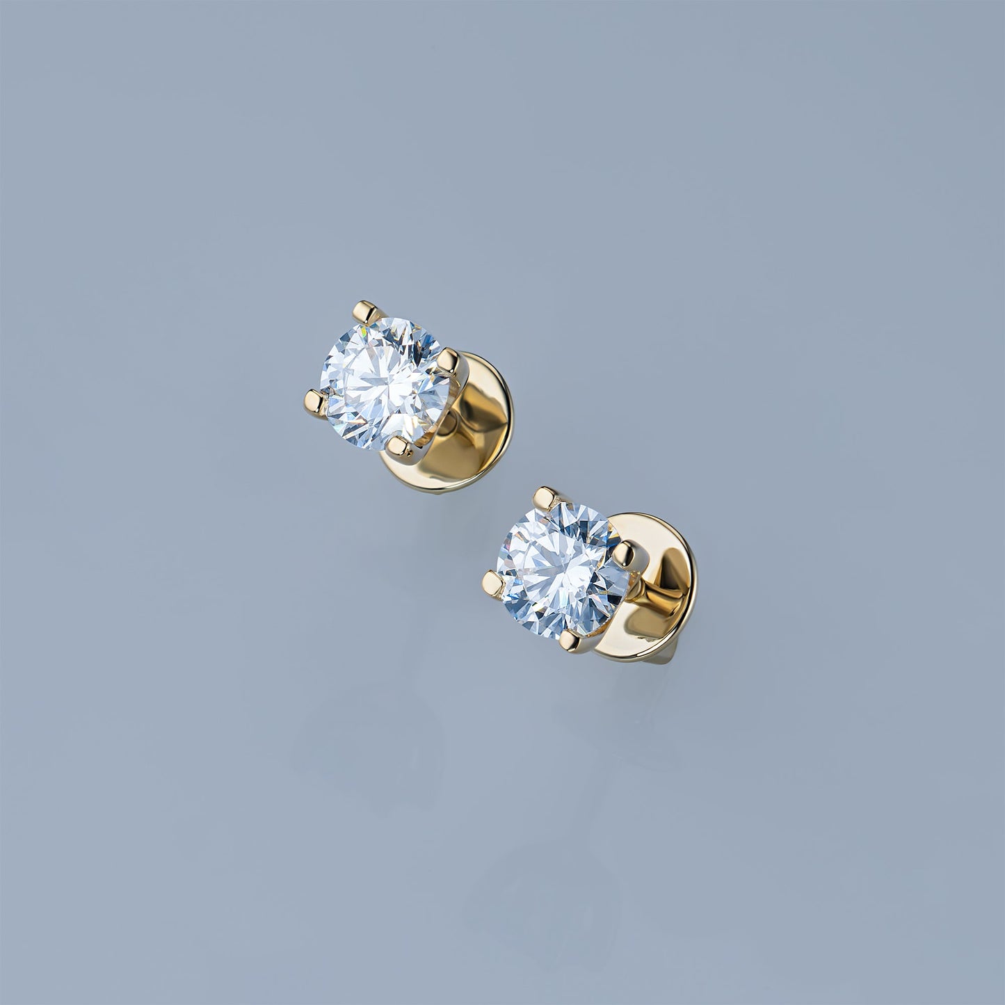 14K Yellow Gold Earring Studs with 2 Round-Cut Lab-Created Diamonds - Which Mark