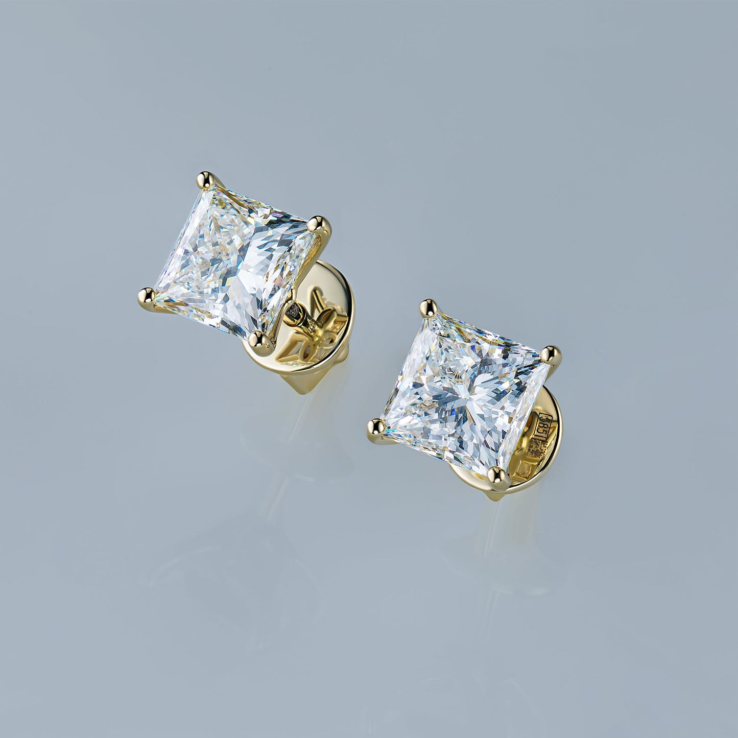 14K Yellow Gold Earring Studs with 2 Princess-Cut Lab-Created Diamonds - Which Mark