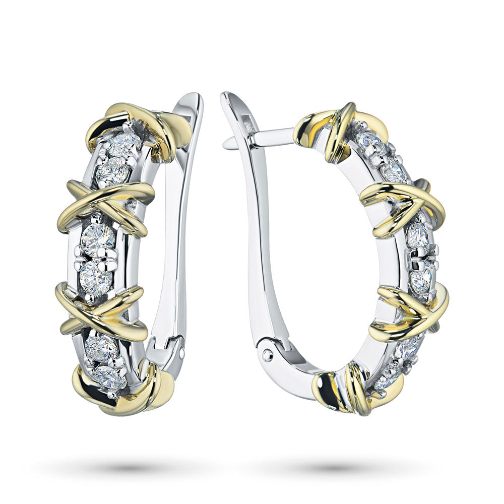 14K White and Yellow Gold Earrings with 12 Round-Cut Lab-Created - Which Mark