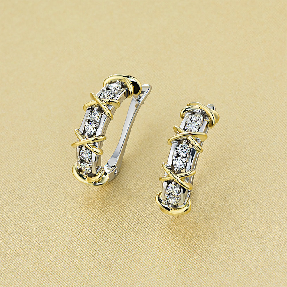 14K White and Yellow Gold Earrings with 12 Round-Cut Lab-Created - Which Mark