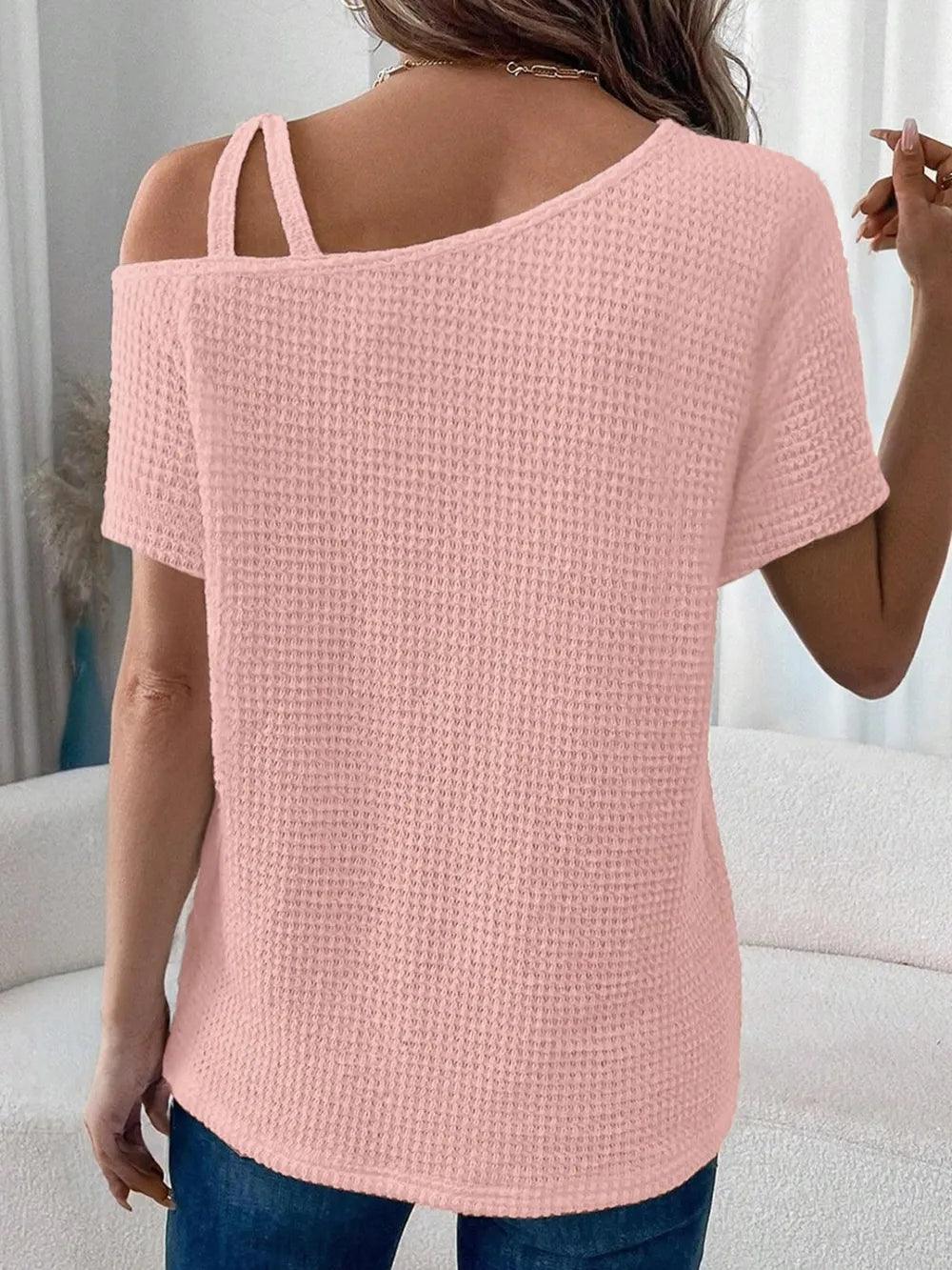 Asymmetrical Neck Short Sleeve T-Shirt - Which Mark
