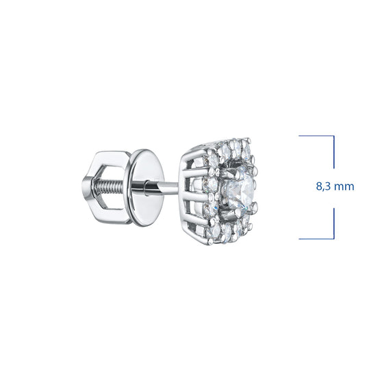 14K White Gold Earring Studs with 26 Round-Cut Lab-Created Diamonds - Which Mark