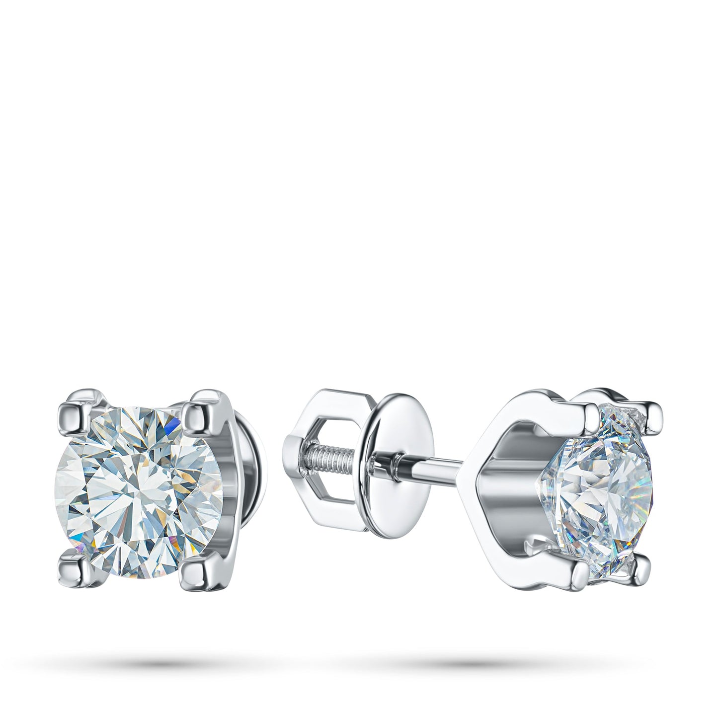 14K White Gold Earring Studs with 2 Round-Cut Lab-Created Diamonds - Which Mark