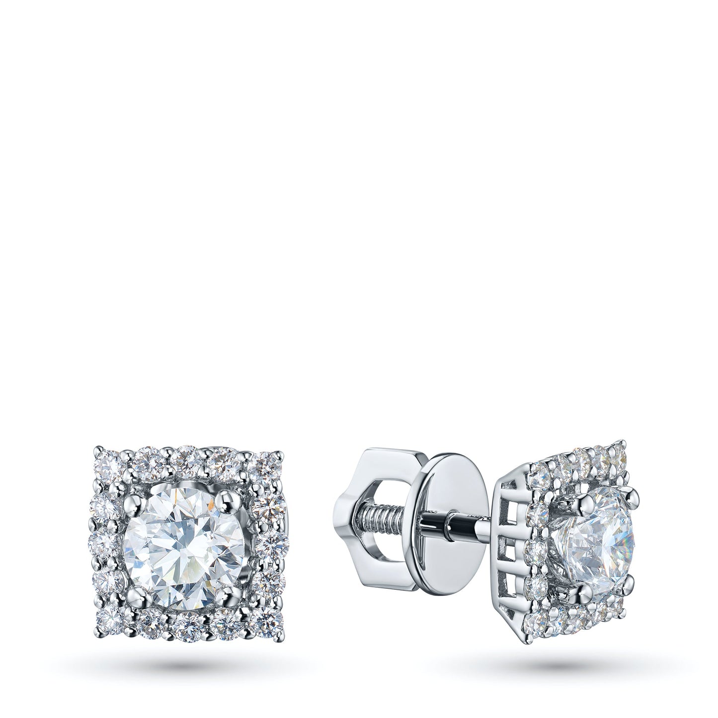 14K White Gold Earring Studs with 34 Round-Cut Lab-Created Diamonds - Which Mark