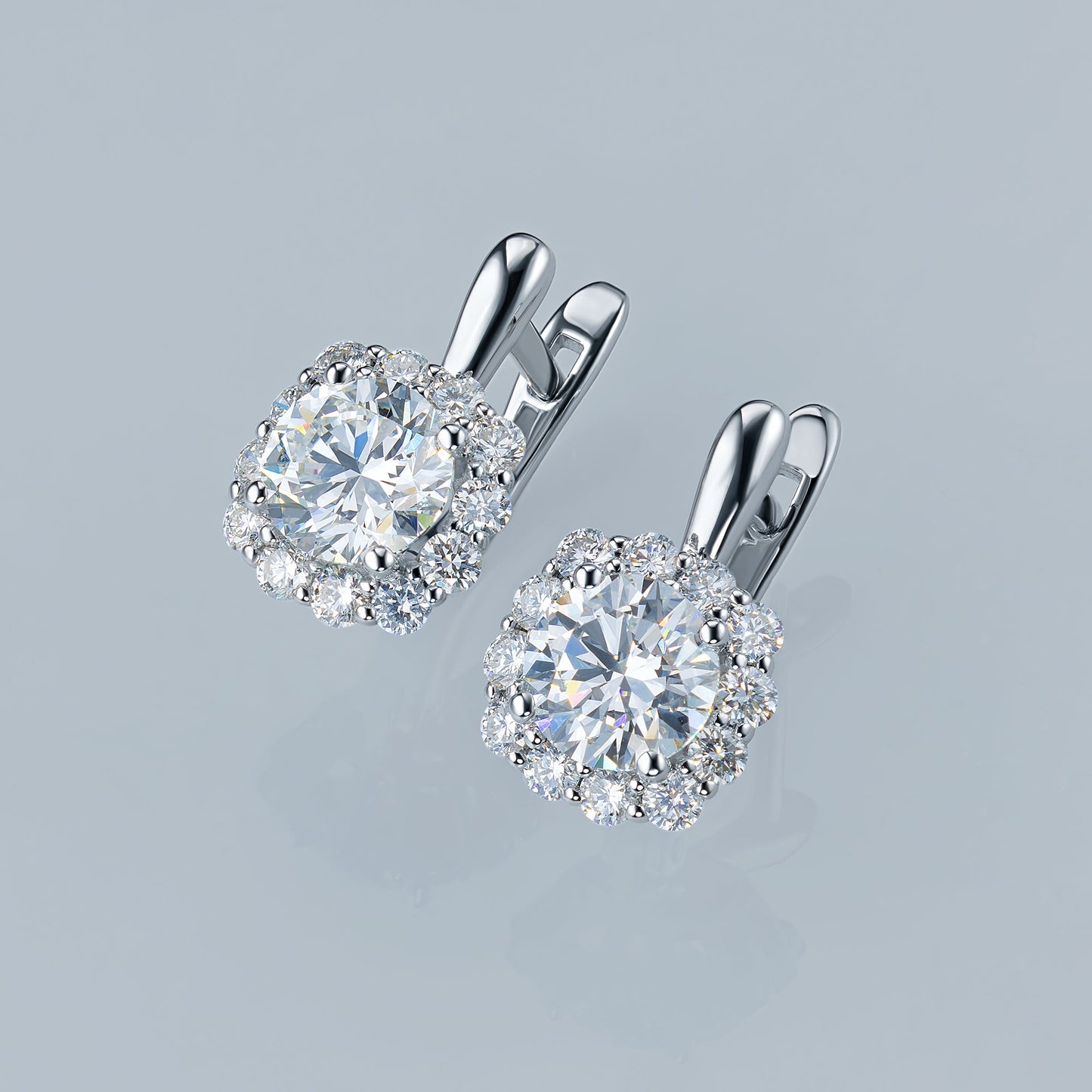 14K White Gold Earrings with 26 Round-Cut Lab-Created Diamonds 2.842 - Which Mark