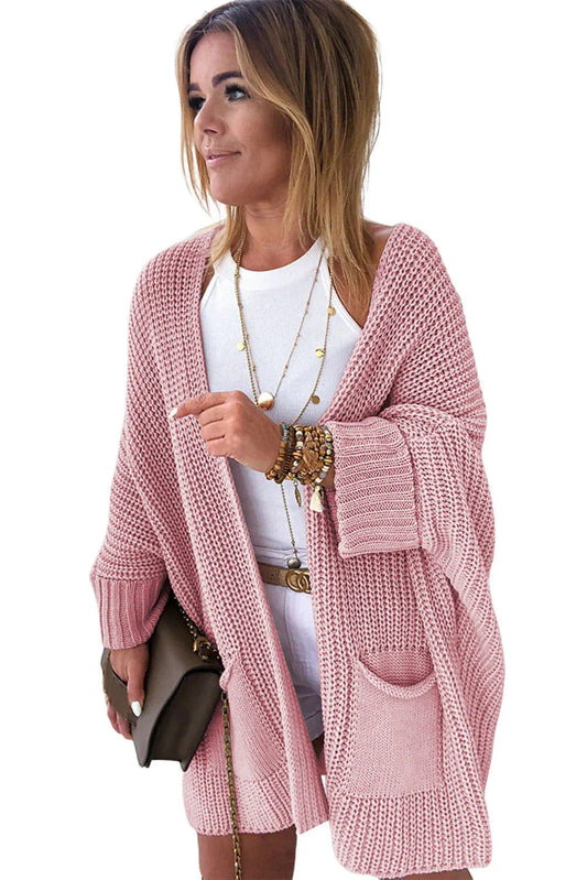 Pink Oversized Fold Over Sleeve Open Front Cardigan. - Which Mark