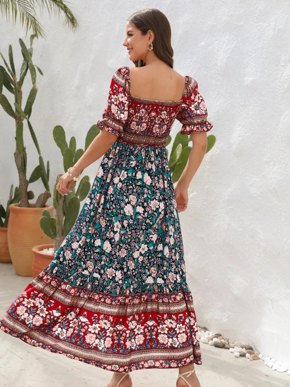 Floral Flounce Sleeve Midi Dress - Which Mark