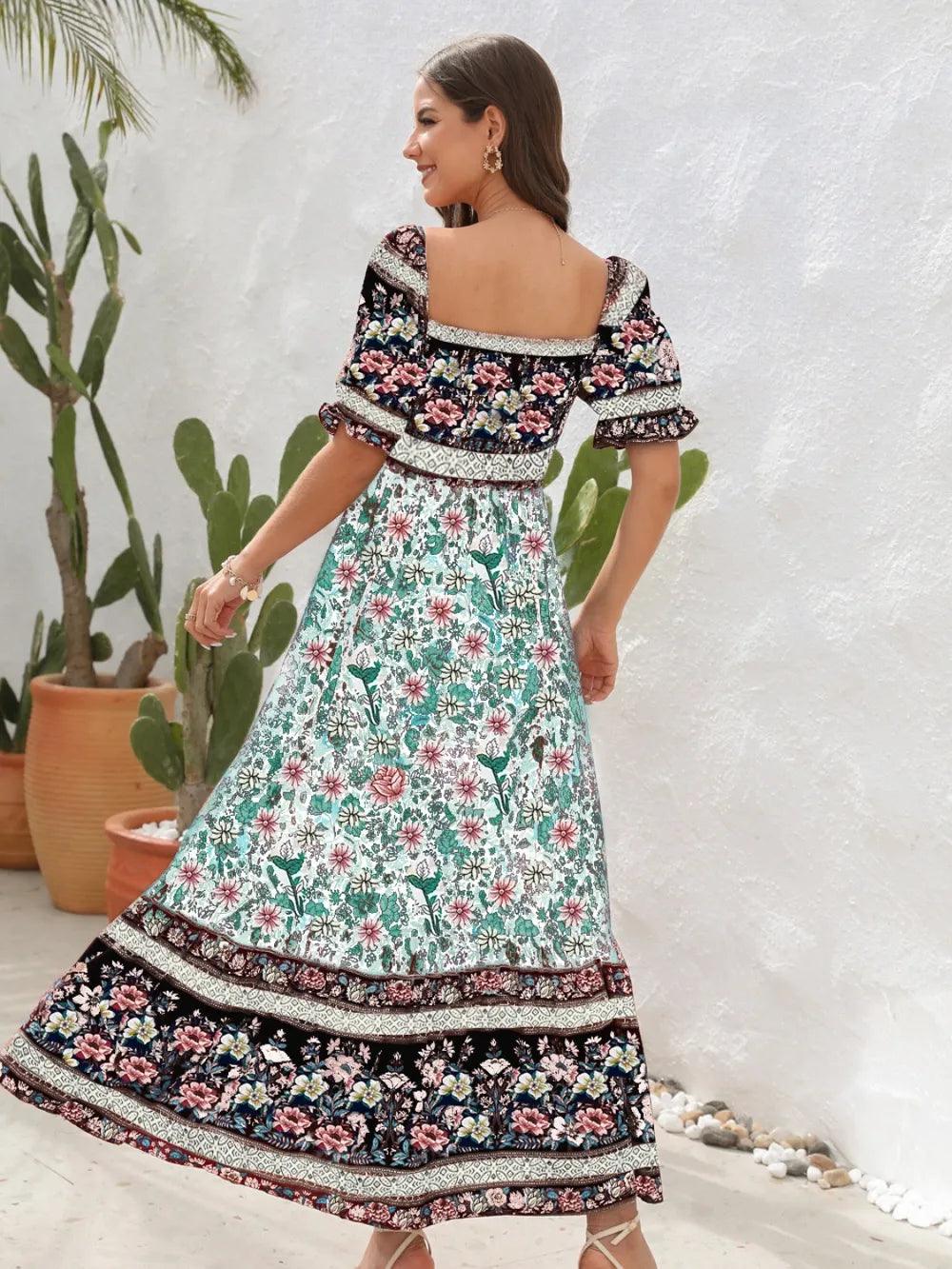 Floral Flounce Sleeve Midi Dress - Which Mark