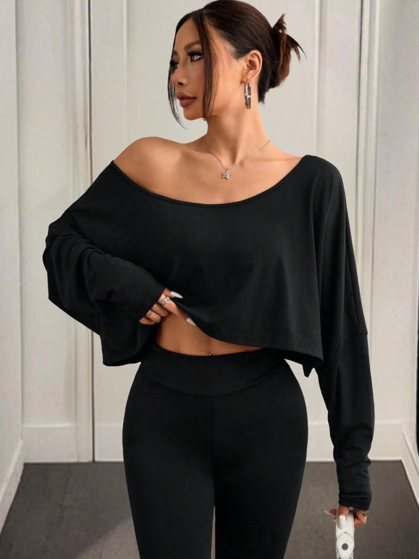 Boat Neck Long Sleeve Crop Top - Which Mark