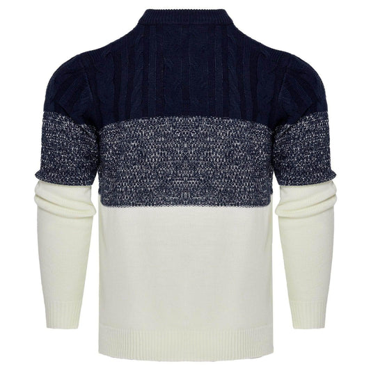 Men's Casual Color Block Long Sleeve Cable Knit Pullover Sweater - Which Mark