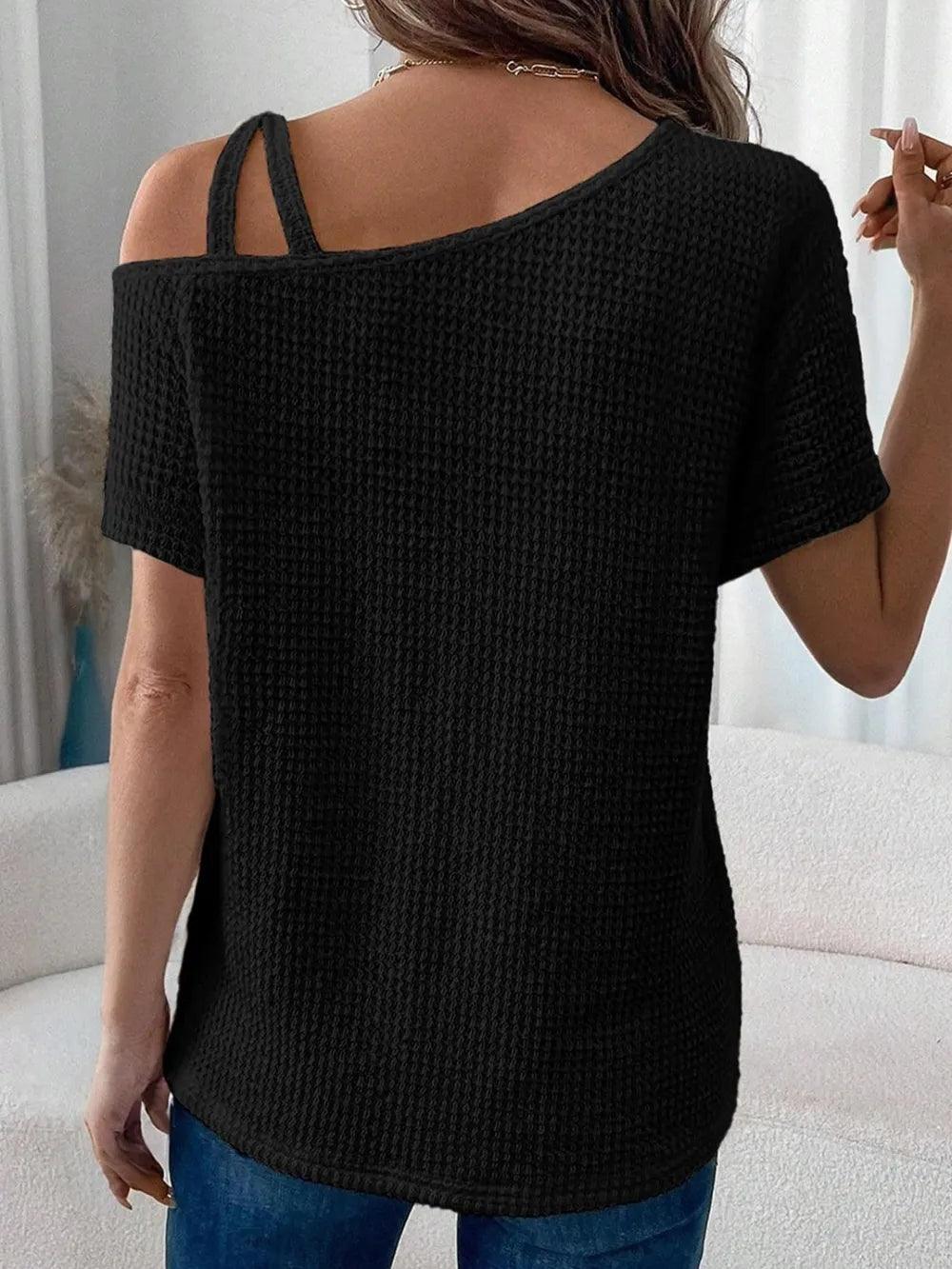 Asymmetrical Neck Short Sleeve T-Shirt - Which Mark