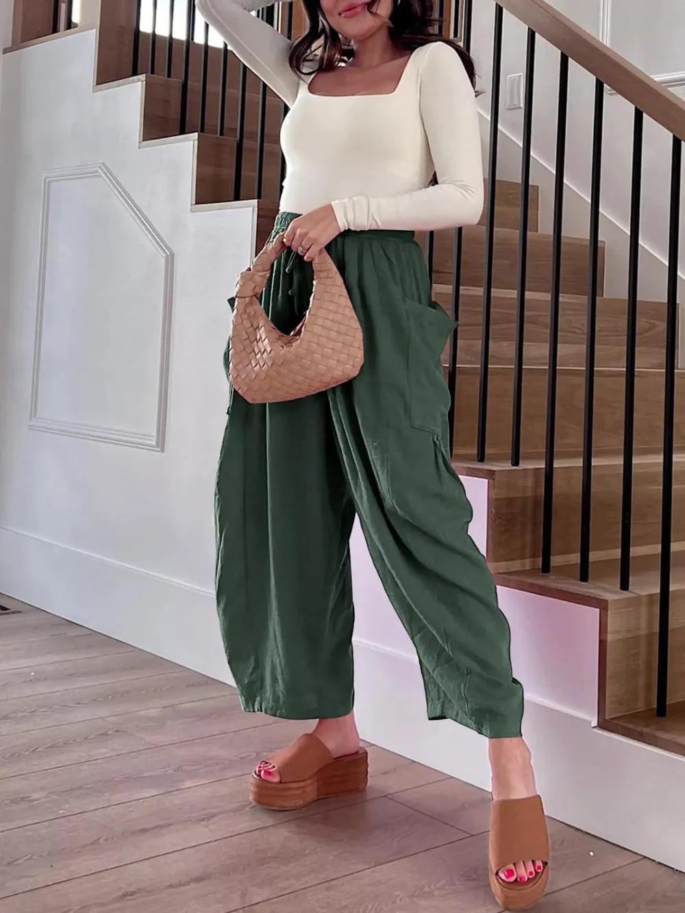 Full Size Drawstring Pants with Pockets Plus Size - Which Mark