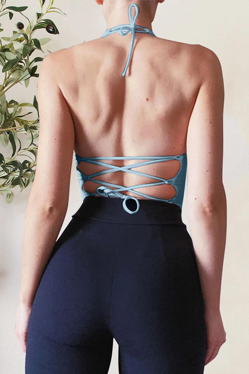 Backless Lace-Up Halter Neck Cami - Which Mark