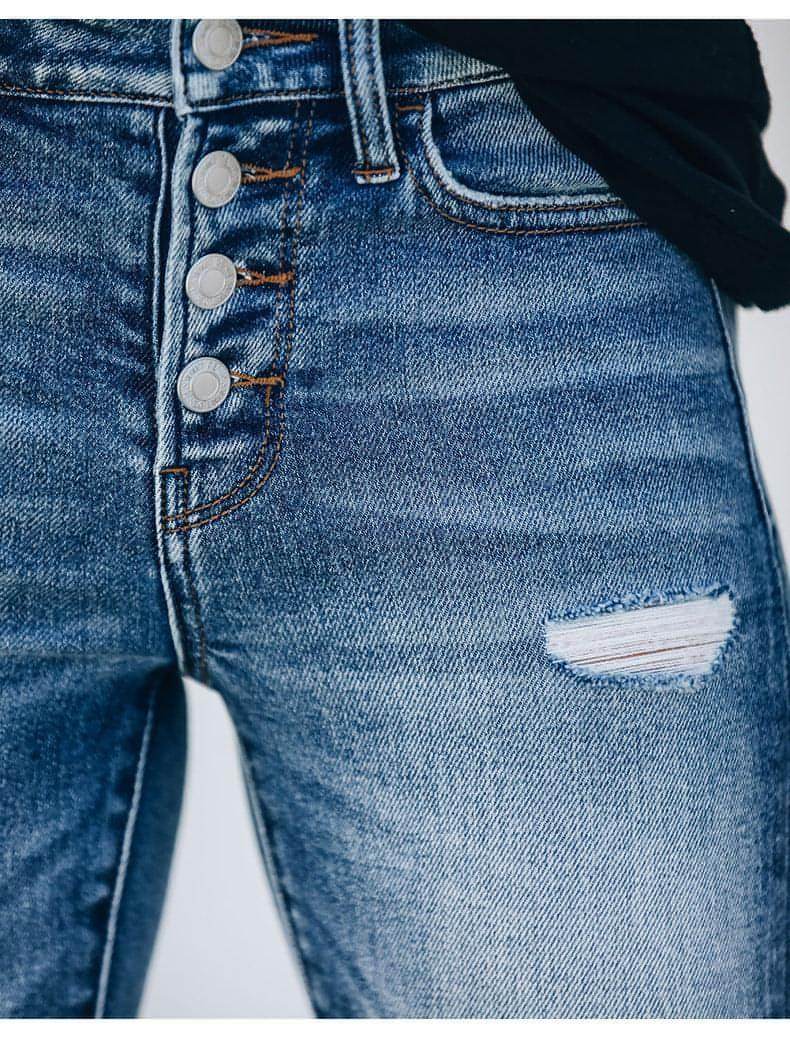 Slim Hole High Elasticity Women's Denim Trousers Jeans - Which Mark